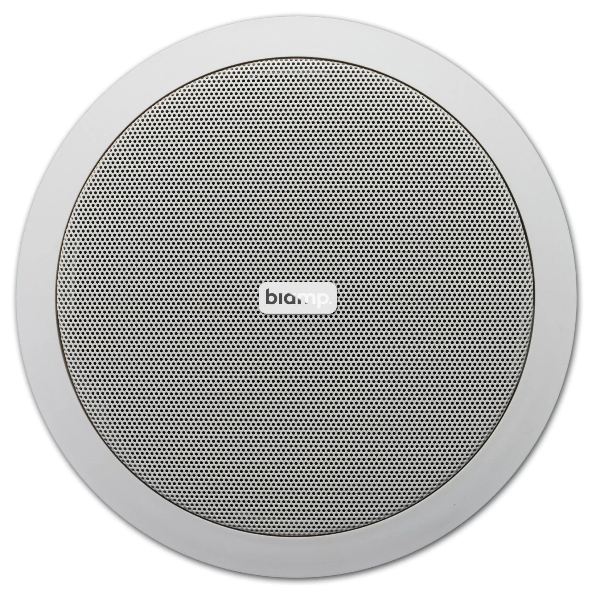 A round, white Ceiling Speaker with a perforated metal grille and a small biamp label at the centre. Offered as one of the premium Ceiling Speakers, it is displayed against a plain white background.