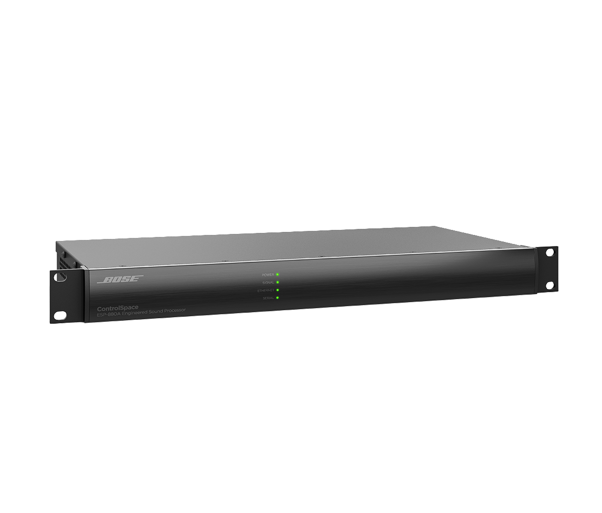 A black rack-mounted ControlSpace ESP-880A audio processor by Bose, featuring three green indicator lights on the front panel, set against a plain white background.