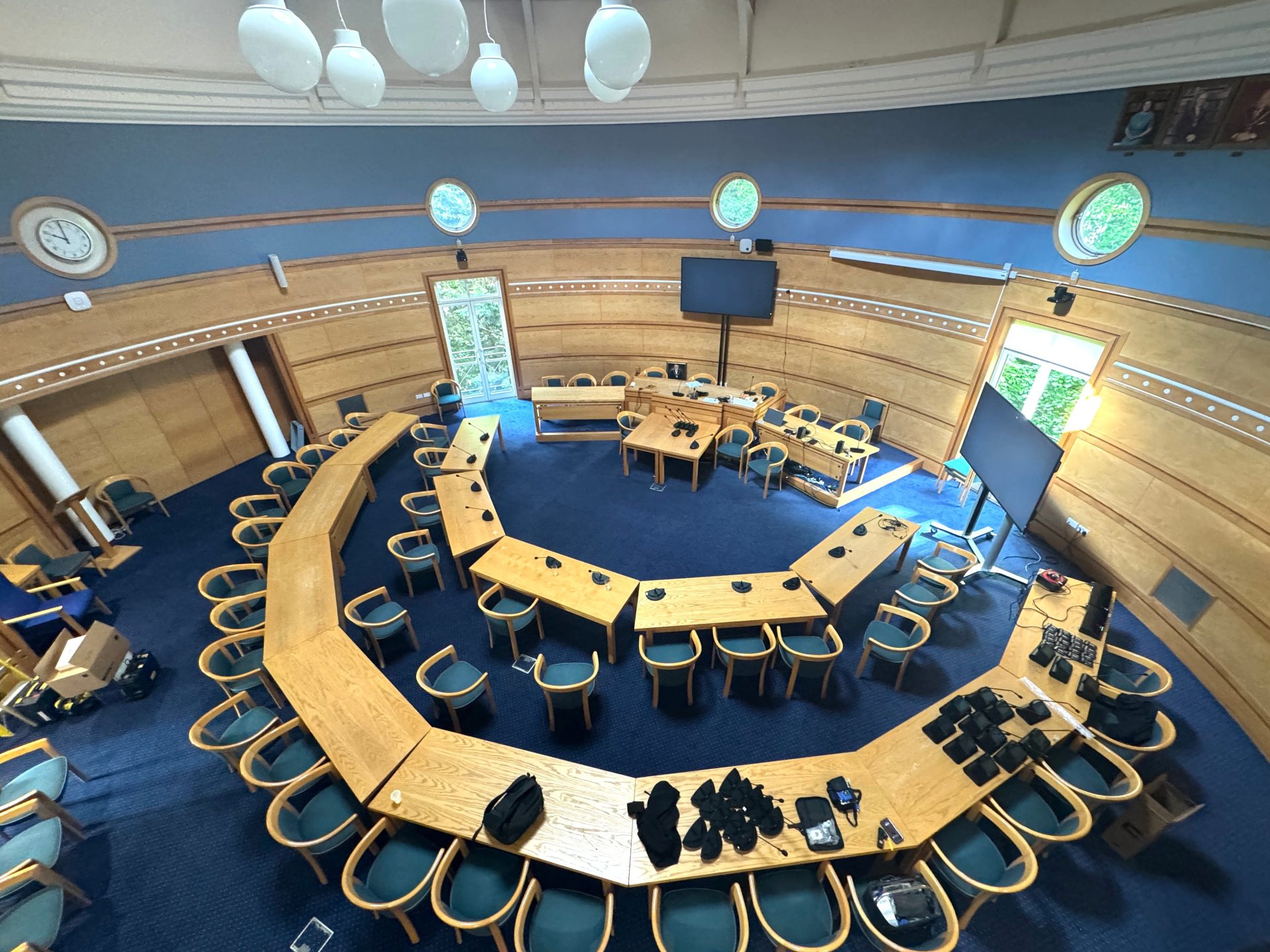 Council chamber equipped with professional conferencing gear