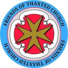 Circular logo with a gold six-pointed star on a red and white background, surrounded by a blue border with black text reading FRIENDS OF THAXTED CHURCH repeated twice around the edge, symbolising support for Thaxted Church and recent initiatives like Microphone System Installation.
