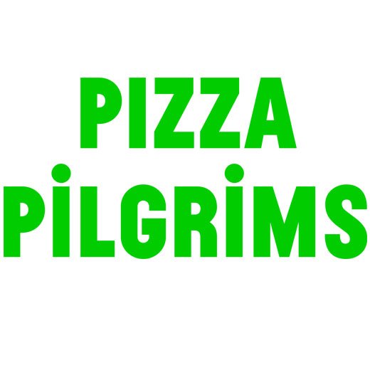 Green block letters spell PIZZA PILGRIMS on a white background, capturing the vibrant spirit of Chelsea.