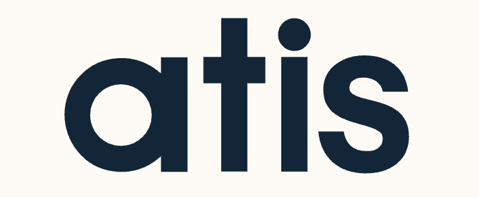 The word atis is written in bold, lowercase, dark blue letters on a light background, evoking the clean and modern aesthetic often found in London spaces like St James’s Park.