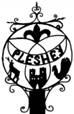 Black and white sign with Pleshey text, featuring a deer, a castle, and what appears to be a squirrel, framed by ornate ironwork designs—a charming symbol of Essex heritage and the community spirit surrounding Pleshey Village Hall.